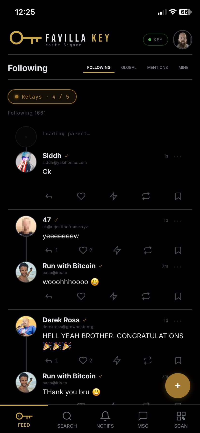 KEY client feed showing followed posts