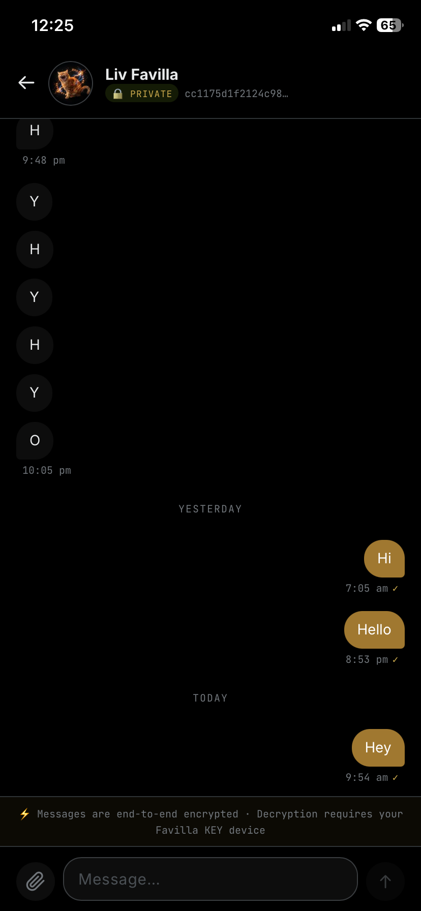 KEY client encrypted DM with end-to-end encryption notice