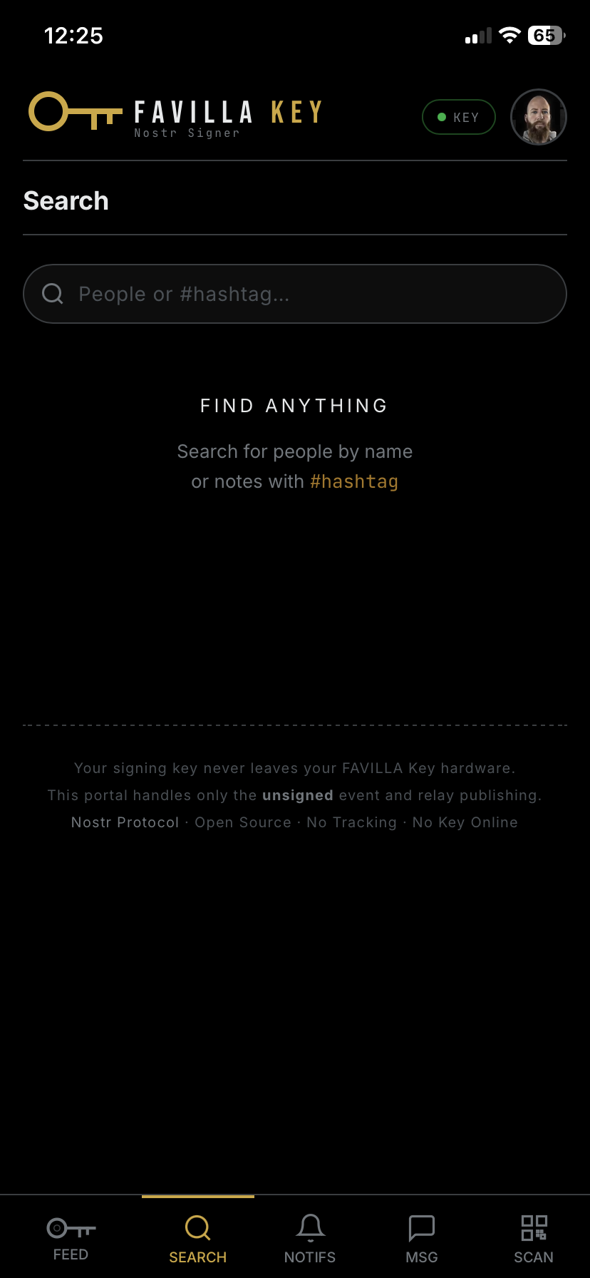 KEY client search with key-on-device privacy guarantees